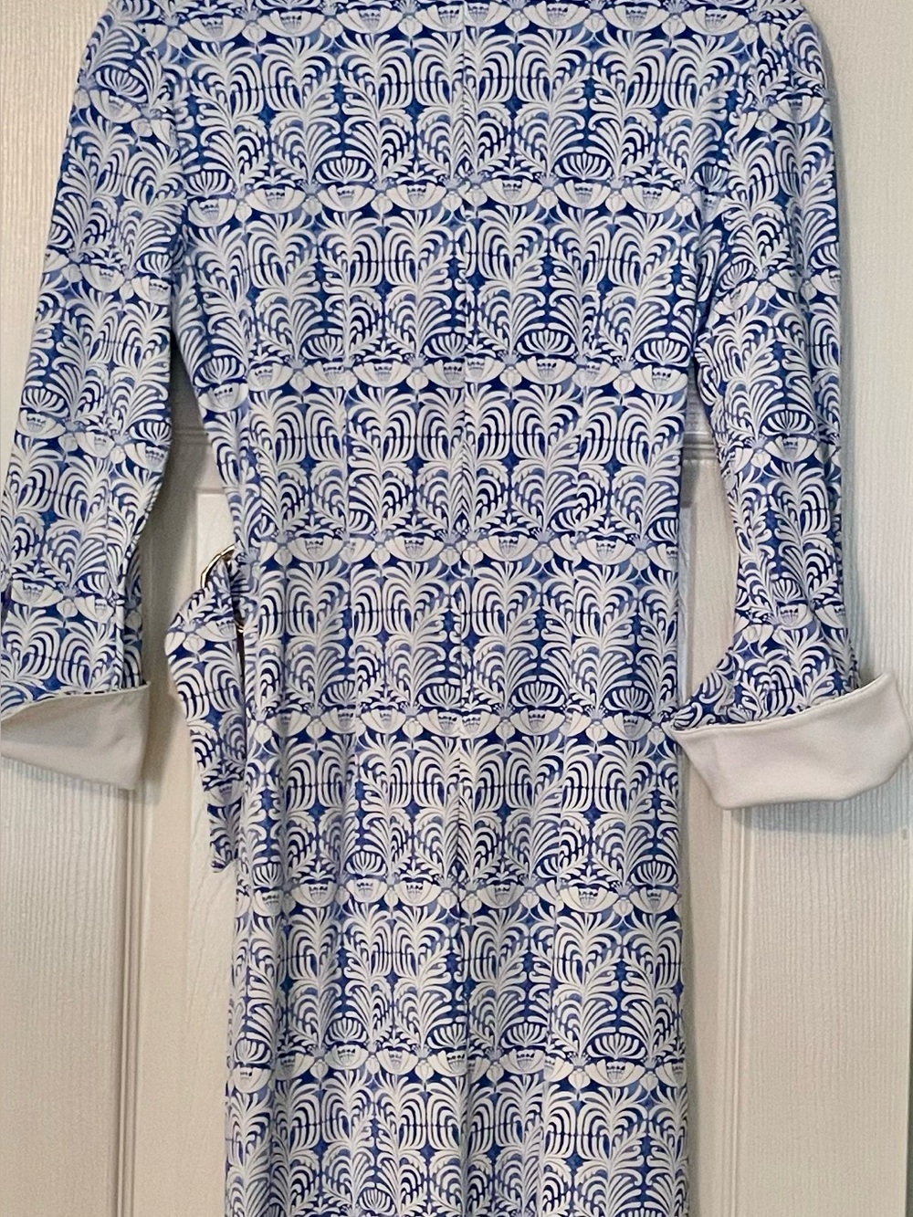J. McLaughlin Blue White Belted Shirt Dress 3/4 Sleeve Resort Preppy Size XS - Picture 4 of 8
